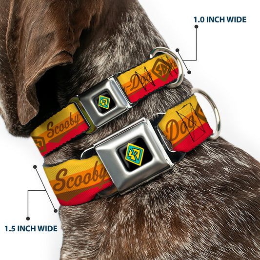 Scooby Doo Dog Tag Full Color Seatbelt Buckle Collar - SCOOBY-DOO Script/SD Icon Stripe Yellow/Orange/Red/Brown