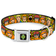 SD Dog Tag Full Color Black/Yellow/Blue Seatbelt Buckle Collar - Scooby Doo Character Faces Close-Up Green