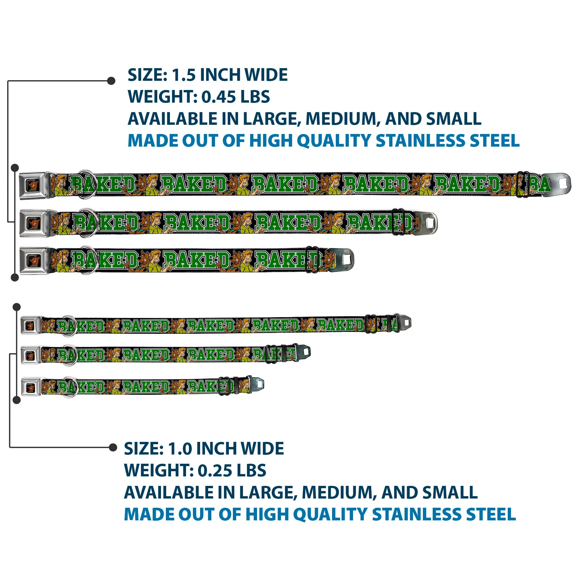 Scooby Doo Face Full Color Black Seatbelt Buckle Collar - Scooby Doo & Shaggy Pose/BAKED Black/Green