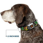 Scooby Doo Face Full Color Black Seatbelt Buckle Collar - Scooby Doo & Shaggy Pose/BAKED Black/Green