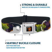 Scooby Doo Face Full Color Black Seatbelt Buckle Collar - Scooby & Shaggy Hugging w/Werewolf Man Purple