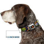 Scooby Doo Face Full Color Black Seatbelt Buckle Collar - Scooby & Shaggy Hugging w/Werewolf Man Purple