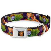 Scooby Doo Face Full Color Black Seatbelt Buckle Collar - Scooby & Shaggy Hugging w/Werewolf Man Purple