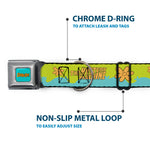 SCOOBY DOO! Text Logo Full Color Aqua/Orange Seatbelt Buckle Collar - Scooby Doo THE MYSTERY MACHINE Paint Job Green/Aqua/Orange