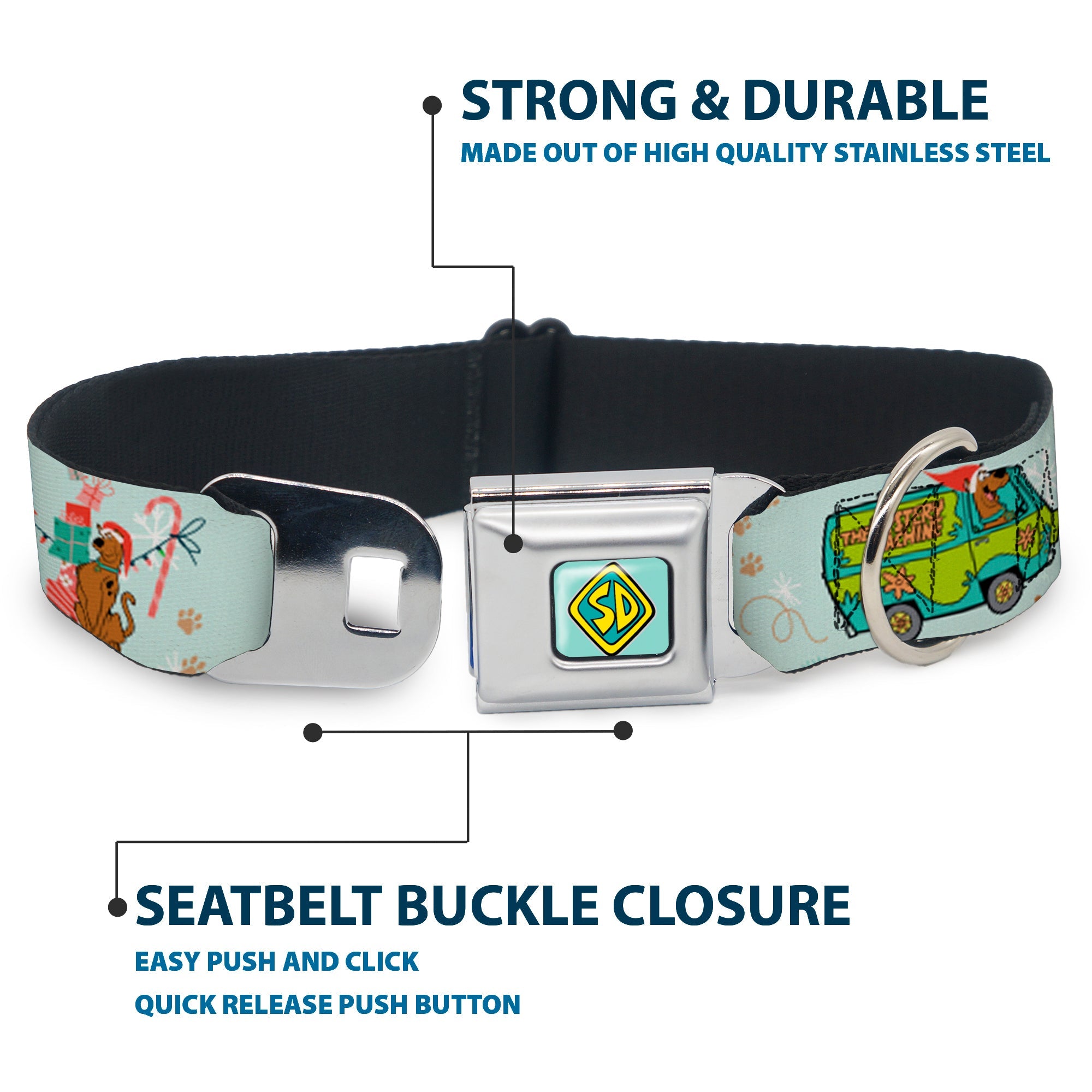 Scooby Doo SD Dog Tag Baby Blue Seatbelt Buckle Collar - Scooby Doo Holiday Scenes and Icons Baby Blue