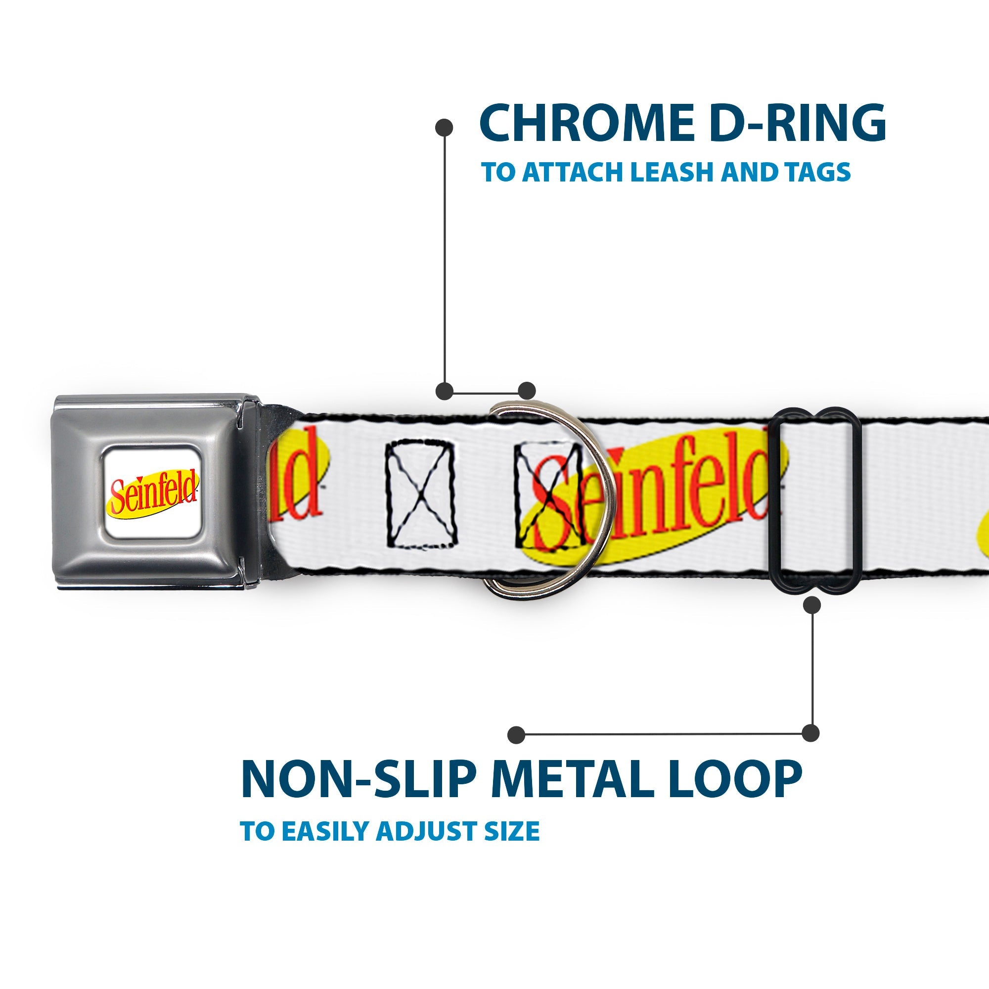 SEINFELD Spotlight Logo Full Color White/Yellow/Red Seatbelt Buckle Collar - SEINFELD Spotlight Logo White/Yellow/Red