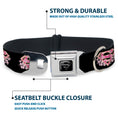 Load image into Gallery viewer, Superman Black Silver Seatbelt Buckle Collar - Super Shield Hibiscus Design Black/Pink
