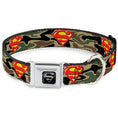 Load image into Gallery viewer, Superman Black Silver Seatbelt Buckle Collar - Superman Shield Camo Olive
