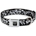 Load image into Gallery viewer, Superman Black Silver Seatbelt Buckle Collar - Superman Shield Splatter Black/White
