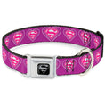 Load image into Gallery viewer, Superman Black Silver Seatbelt Buckle Collar - Superman Logo in Heart Purple/White/Pink
