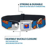 Superman Full Color Blue Seatbelt Buckle Collar - Super Shield Diagonal Royal Blue/Red