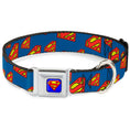 Load image into Gallery viewer, Superman Full Color Blue Seatbelt Buckle Collar - Super Shield Diagonal Royal Blue/Red
