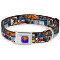 Load image into Gallery viewer, Superman Full Color Blue Seatbelt Buckle Collar - SUPERMAN Action Blocks White

