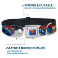 Load image into Gallery viewer, Superman Full Color Blue Seatbelt Buckle Collar - Superman Action Poses/Stars & Stripes
