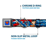 Superman Full Color Blue Seatbelt Buckle Collar - Superman Action Poses/Stars & Stripes