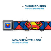 Superman Blue Seatbelt Buckle Collar - Superman Shield CLOSE-UP Blue/Red/Yellow