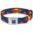 Load image into Gallery viewer, Superman Blue Seatbelt Buckle Collar - Superman Shield CLOSE-UP Blue/Red/Yellow

