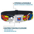 Load image into Gallery viewer, Superman Blue Seatbelt Buckle Collar - Jagged Superman Shield CLOSE-UP Yellow/Blue/Red
