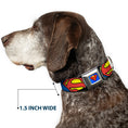 Load image into Gallery viewer, Superman Blue Seatbelt Buckle Collar - Jagged Superman Shield CLOSE-UP Yellow/Blue/Red
