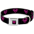 Load image into Gallery viewer, Superman Black/Hot Pink Seatbelt Buckle Collar - Superman Shield Black/Hot Pink
