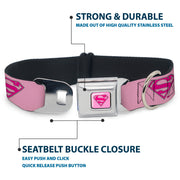 Superman Full Color Pink Seatbelt Buckle Collar - Superman Shield Pink