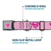 Superman Full Color Pink Seatbelt Buckle Collar - Superman Shield Pink
