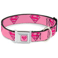 Load image into Gallery viewer, Superman Full Color Pink Seatbelt Buckle Collar - Superman Shield Pink
