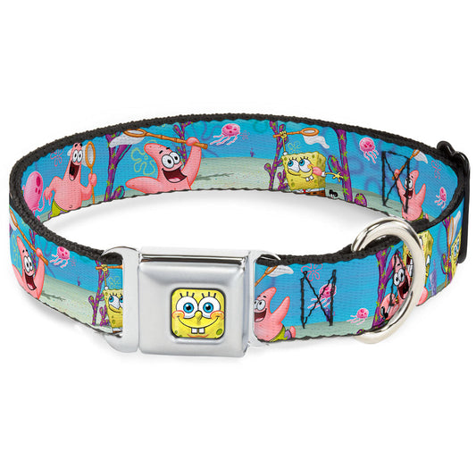 Sponge Bob 3-D Face CLOSE-UP Full Color Seatbelt Buckle Collar - SpongeBob & Patrick Starfish Jellyfishing Scenes