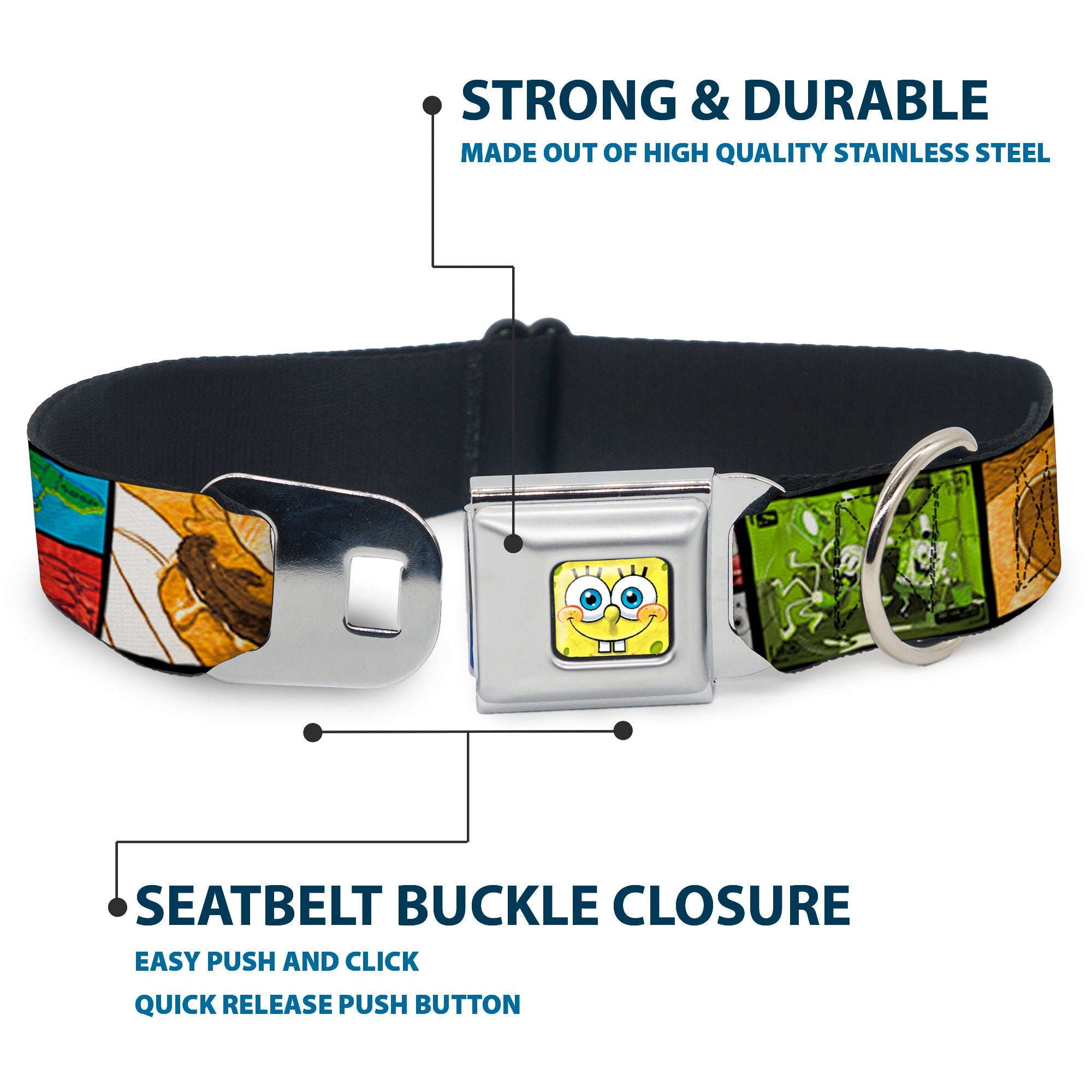 SpongeBob Face CLOSE-UP Seatbelt Buckle Collar - Krusty Krab's Cam Scene Blocks