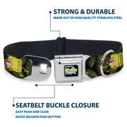 SpongeBob SquarePants Logo2 Full Color Black Seatbelt Buckle Collar - Primitive Sponge Pose/Leaves Black/Green