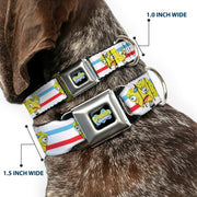 SpongeBob SquarePants Logo2 Full Color Black Seatbelt Buckle Collar - Mocking SpongeBob Pose Stripe White/Blue/Red