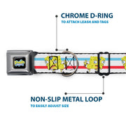 SpongeBob SquarePants Logo2 Full Color Black Seatbelt Buckle Collar - Mocking SpongeBob Pose Stripe White/Blue/Red