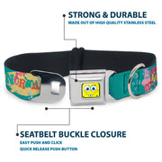 Sponge Bob Face CLOSE-UP Full Color Seatbelt Buckle Collar - Patrick, SpongeBob & Gary NOT NORMAL Aqua
