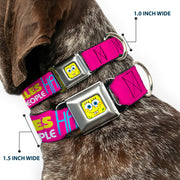 SpongeBob Face CLOSE-UP Full Color Seatbelt Buckle Collar - Patrick Starfish Pose BUBBLES MAKE PEOPLE HAPPY Pink/Yellow/White/Blue