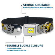 SpongeBob Face CLOSE-UP Full Color Seatbelt Buckle Collar - SpongeBob 3-Poses SPONGEITUDE Grays/Black