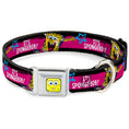 Load image into Gallery viewer, SpongeBob Face CLOSE-UP Full Color Seatbelt Buckle Collar - SpongeBob Pose IT'S SPONGEBOB! Stripe Black/Pink/Blue/White
