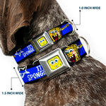 SpongeBob Face CLOSE-UP Full Color Seatbelt Buckle Collar - SpongeBob Pose IT'S SPONGEBOB! Stripe Black/Blue/White