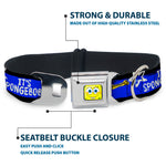 SpongeBob Face CLOSE-UP Full Color Seatbelt Buckle Collar - SpongeBob Pose IT'S SPONGEBOB! Stripe Black/Blue/White