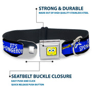 SpongeBob Face CLOSE-UP Full Color Seatbelt Buckle Collar - SpongeBob Pose IT'S SPONGEBOB! Stripe Black/Blue/White