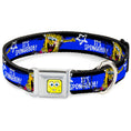 Load image into Gallery viewer, SpongeBob Face CLOSE-UP Full Color Seatbelt Buckle Collar - SpongeBob Pose IT'S SPONGEBOB! Stripe Black/Blue/White
