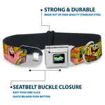 SpongeBob SquarePants Logo Full Color Black Seatbelt Buckle Collar - SpongeBob & Patrick Starfish Poses Pineapple Gold