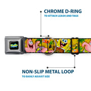 SpongeBob SquarePants Logo Full Color Black Seatbelt Buckle Collar - SpongeBob & Patrick Starfish Poses Pineapple Gold