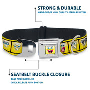 SpongeBob Open Mouth Smile Full Color Seatbelt Buckle Collar - SpongeBob 10-Expressions Filmstrip Yellows/Black/White