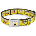 Load image into Gallery viewer, SpongeBob Open Mouth Smile Full Color Seatbelt Buckle Collar - SpongeBob 10-Expressions Filmstrip Yellows/Black/White
