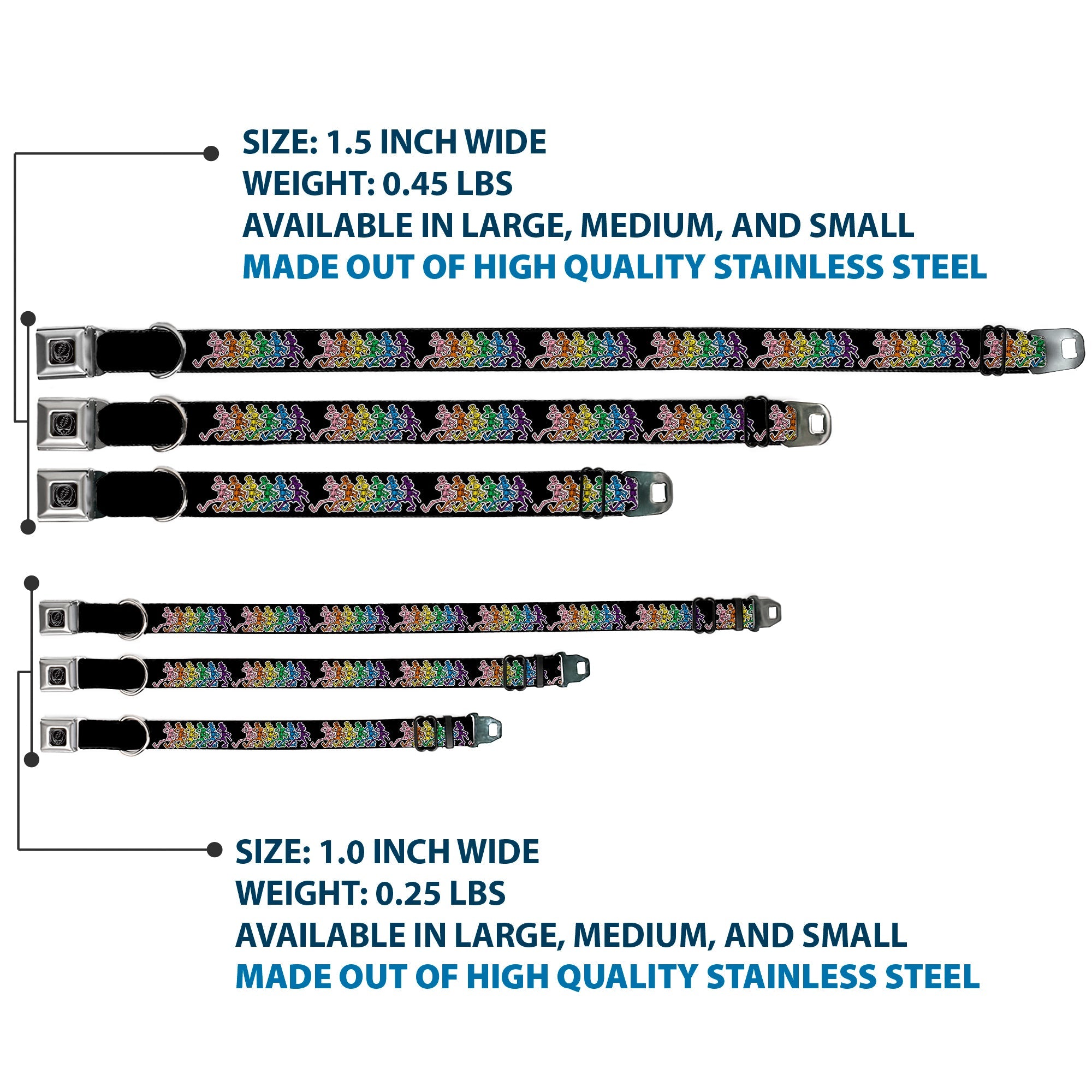 Steal Your Face Seatbelt Buckle Collar - Dancing Skeletons Black/Multi Color