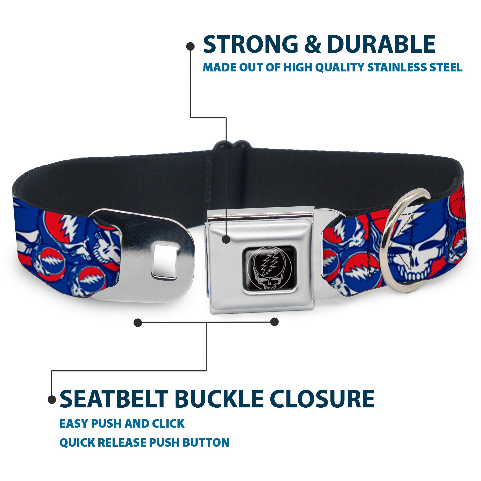 Steal Your Face Seatbelt Buckle Collar - Steal Your Face Stacked Red/White/Blue
