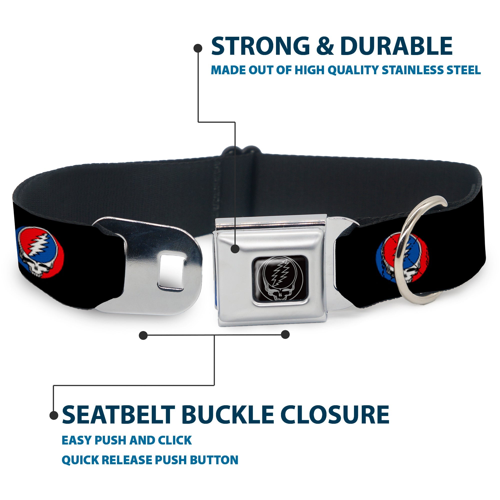 Steal Your Face Seatbelt Buckle Collar - Steal Your Face Repeat Black/Color