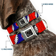 Steal Your Face Seatbelt Buckle Collar - Steal Your Face w/Lightning Bolt Repeat Red/White/Blue