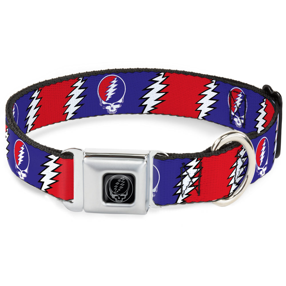 Steal Your Face Seatbelt Buckle Collar - Steal Your Face w/Lightning Bolt Repeat Red/White/Blue