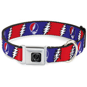 Steal Your Face Seatbelt Buckle Collar - Steal Your Face w/Lightning Bolt Repeat Red/White/Blue